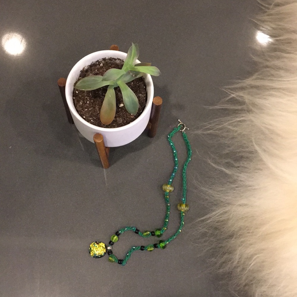 Green Glass Bead Boho Necklace